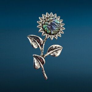 Abalone and Silver Plated Sunflower Brooch #22132